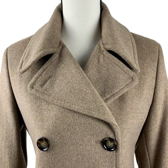Calvin Klein Women's Pea Coat Size 4 Camel Wool Cashmere Blend Double Breasted - Picture 3 of 14